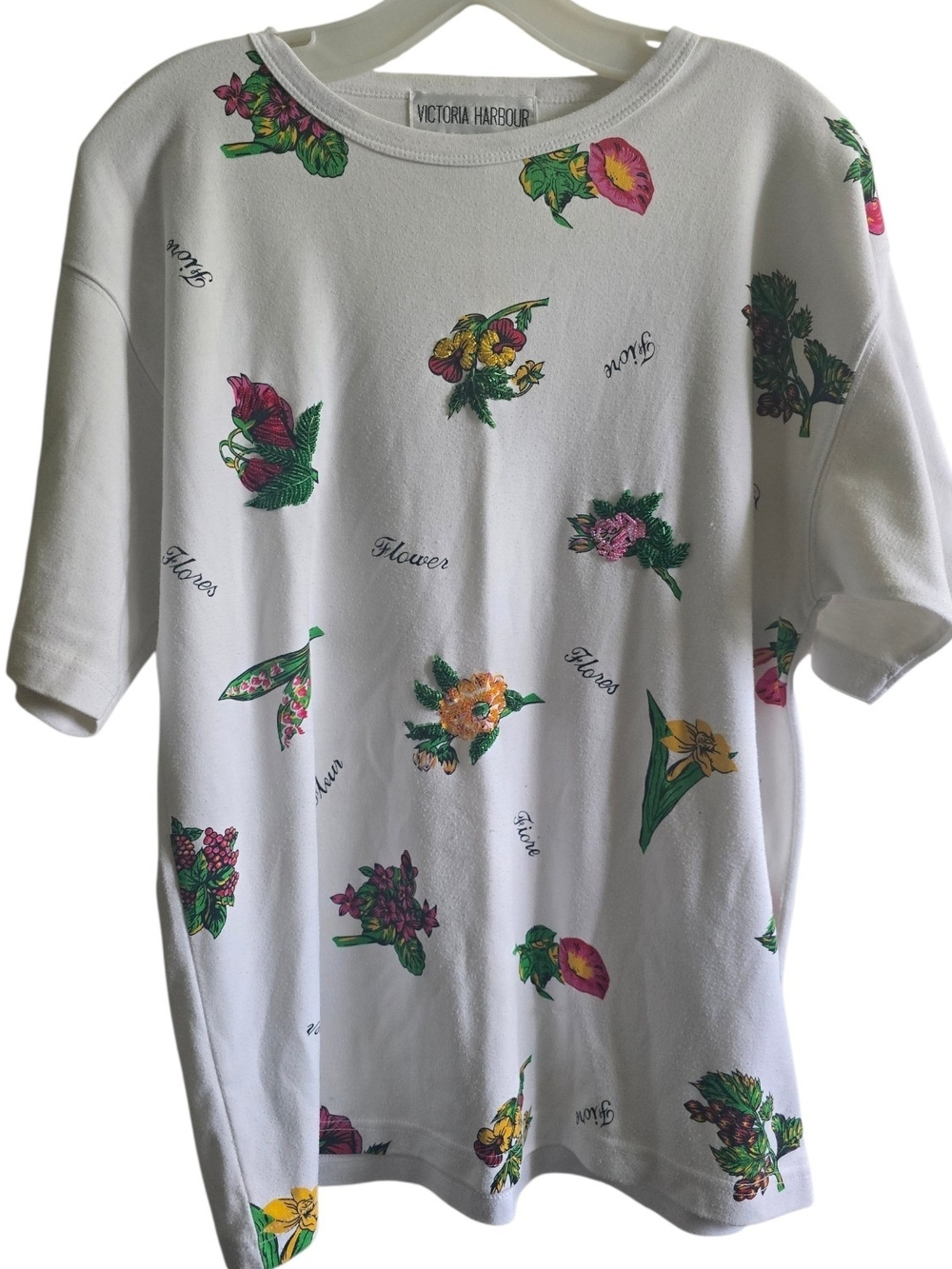 Vintage Victoria Harbour Floral Print T-Shirt, Size Medium